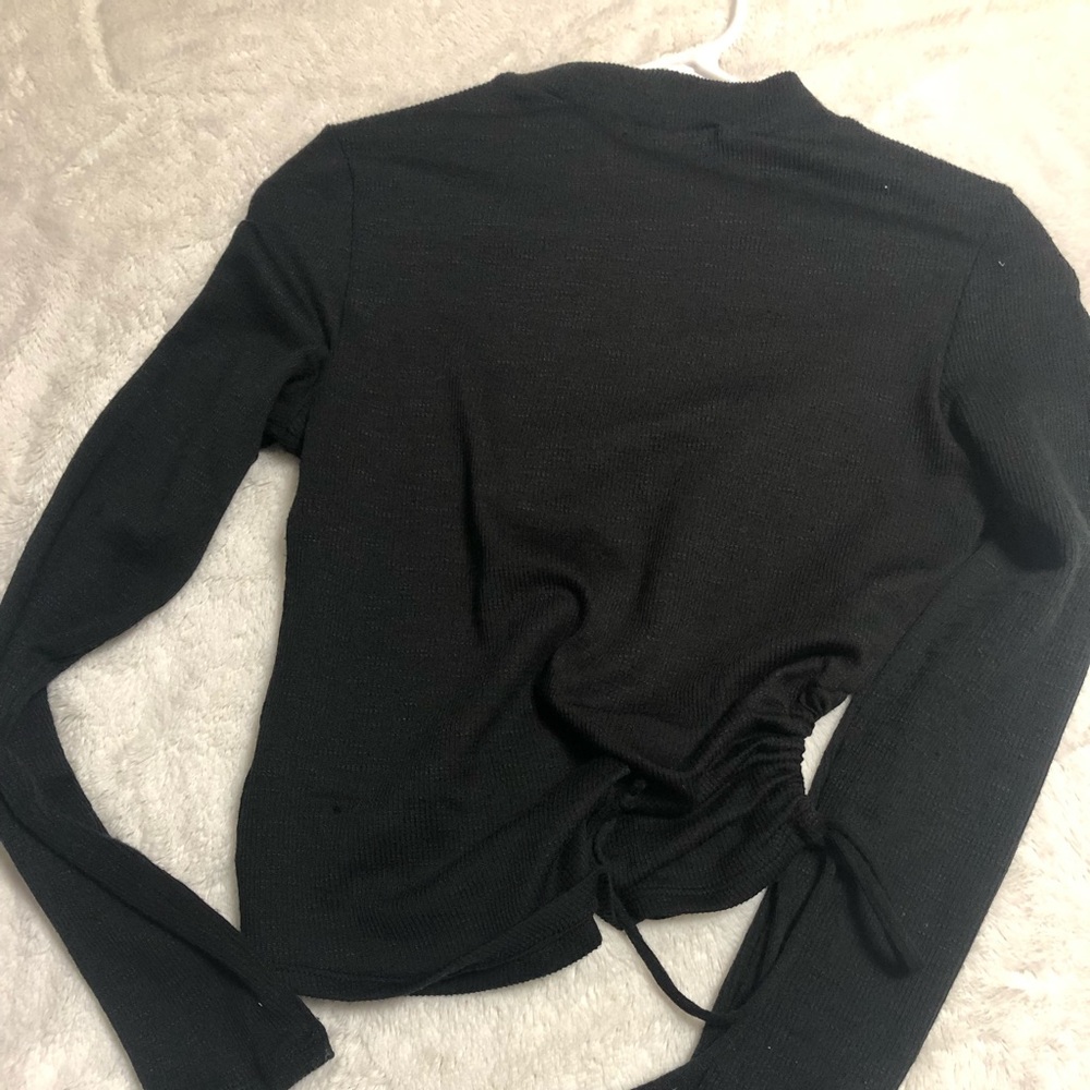 Black long sleeve high neck top with pull string side detail- worn once